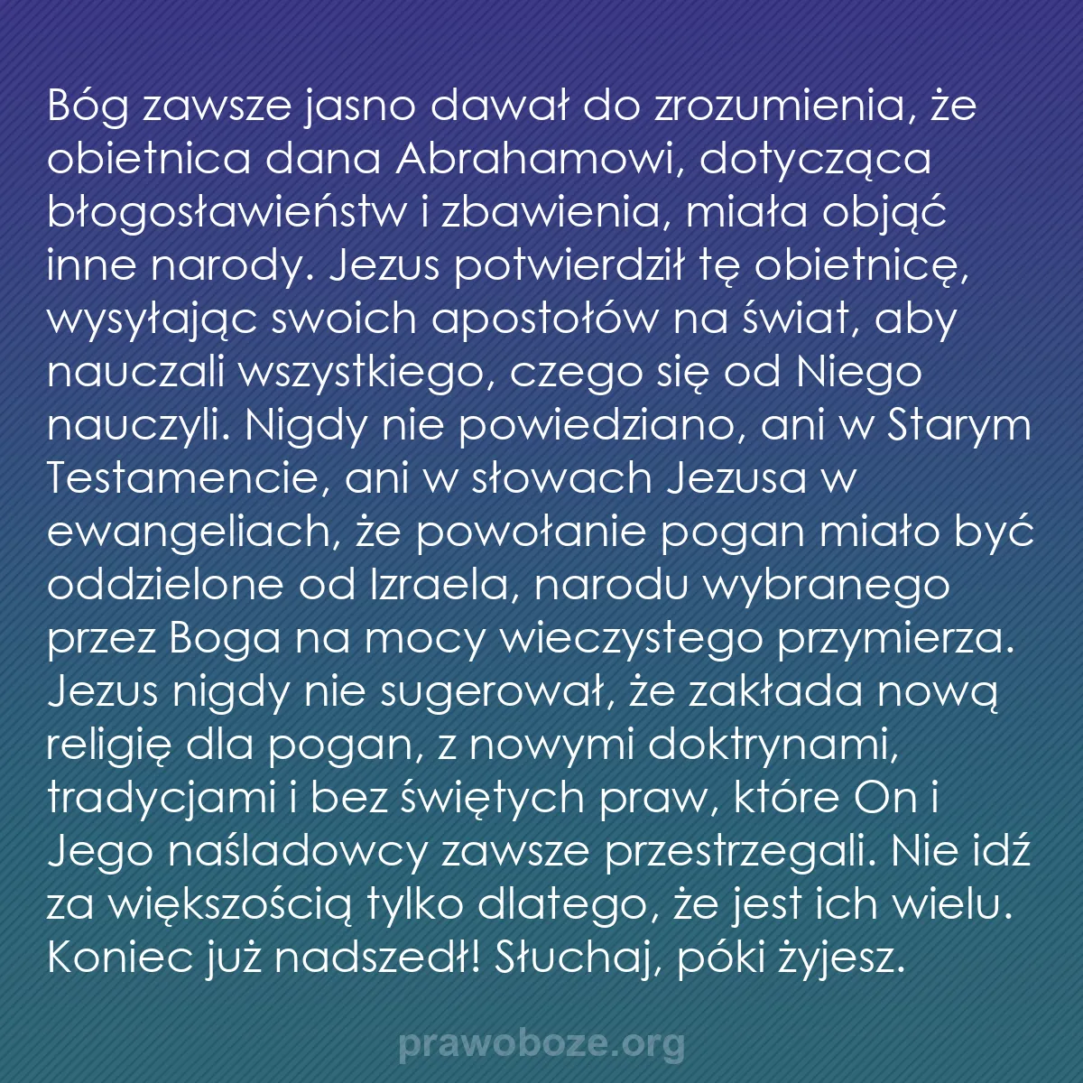 0077 – Grafika o Prawie Bożym: Bóg zawsze jasno dawał do zrozumienia, że obietnica...