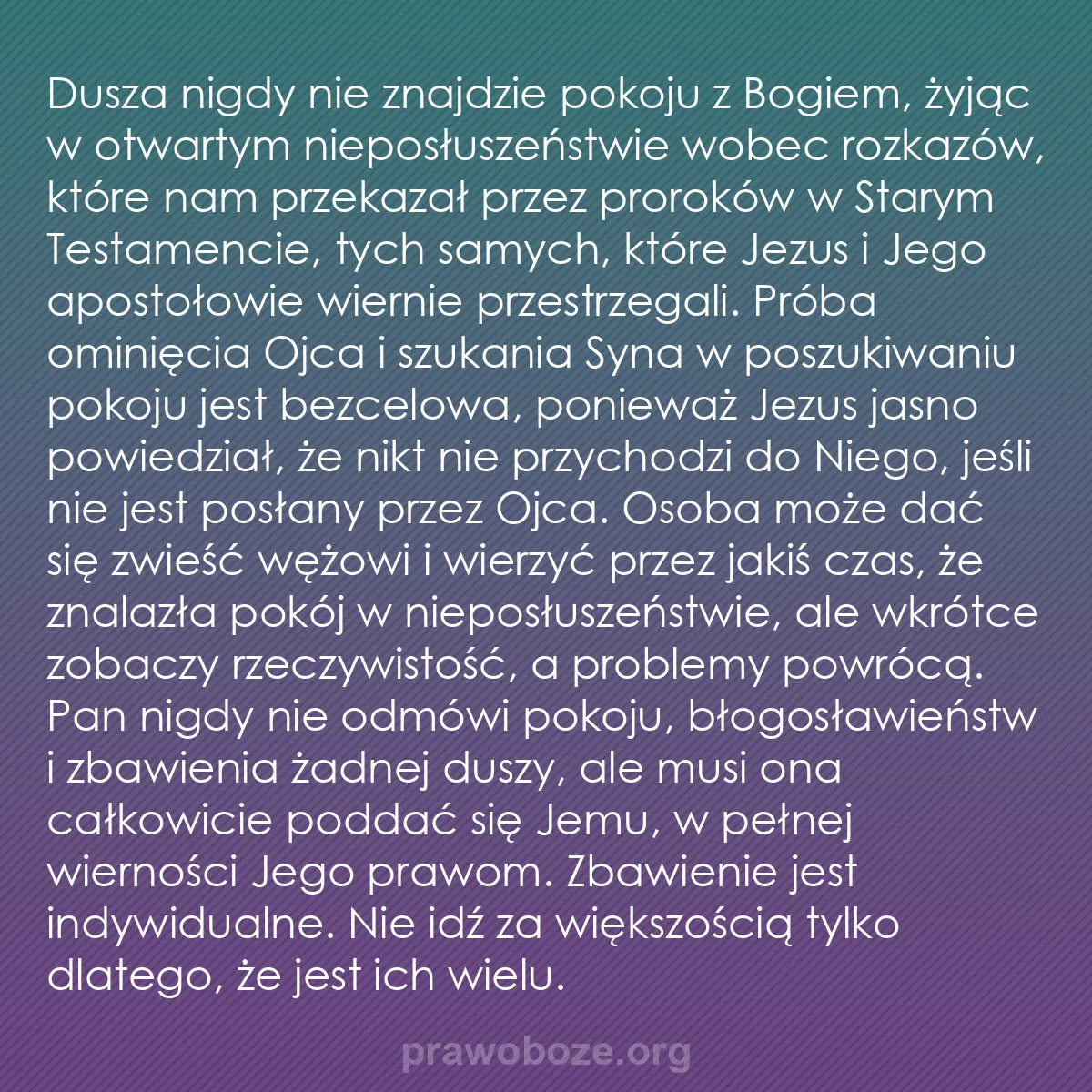 0124 – Grafika o Prawie Bożym: Dusza nigdy nie znajdzie pokoju z Bogiem, żyjąc w...