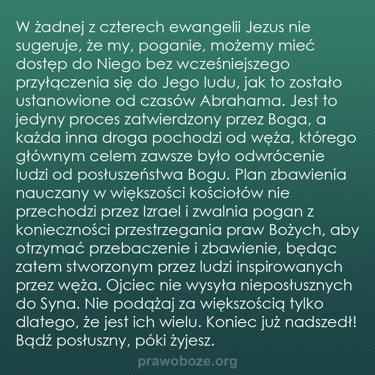 0160 – Grafika o Prawie Bożym: W żadnej z czterech ewangelii Jezus nie sugeruje,...