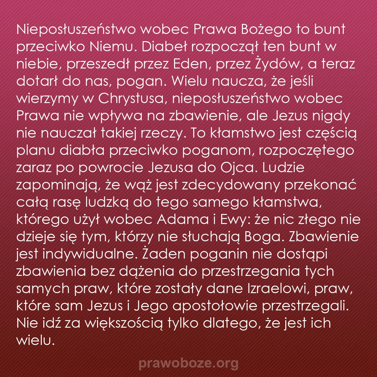 0179 – Grafika o Prawie Bożym: Nieposłuszeństwo wobec Prawa Bożego to bunt przeciwko...