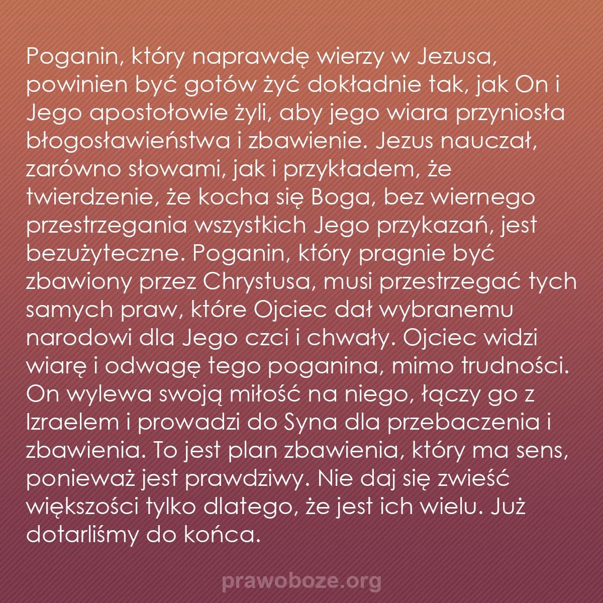 0186 – Grafika o Prawie Bożym: Poganin, który naprawdę wierzy w Jezusa, powinien...