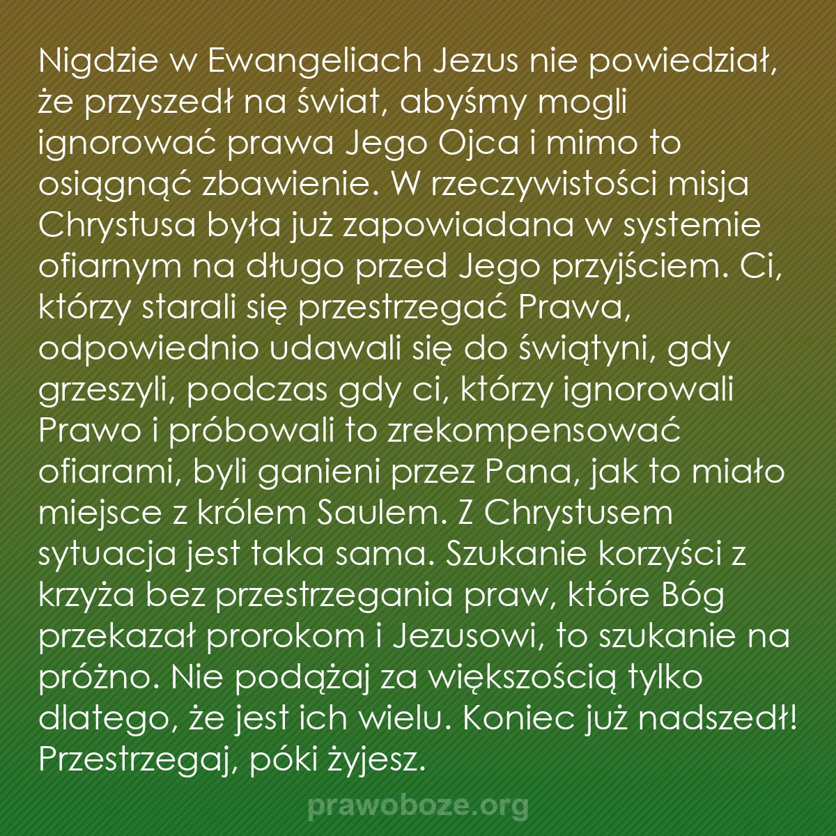 0196 – Grafika o Prawie Bożym: Nigdzie w Ewangeliach Jezus nie powiedział, że przyszedł...