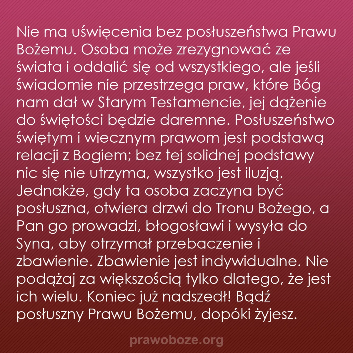 0219 – Grafika o Prawie Bożym: Nie ma uświęcenia bez posłuszeństwa Prawu Bożemu....