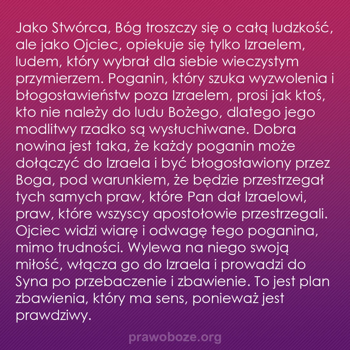 0221 – Grafika o Prawie Bożym: Jako Stwórca, Bóg troszczy się o całą ludzkość, ale...