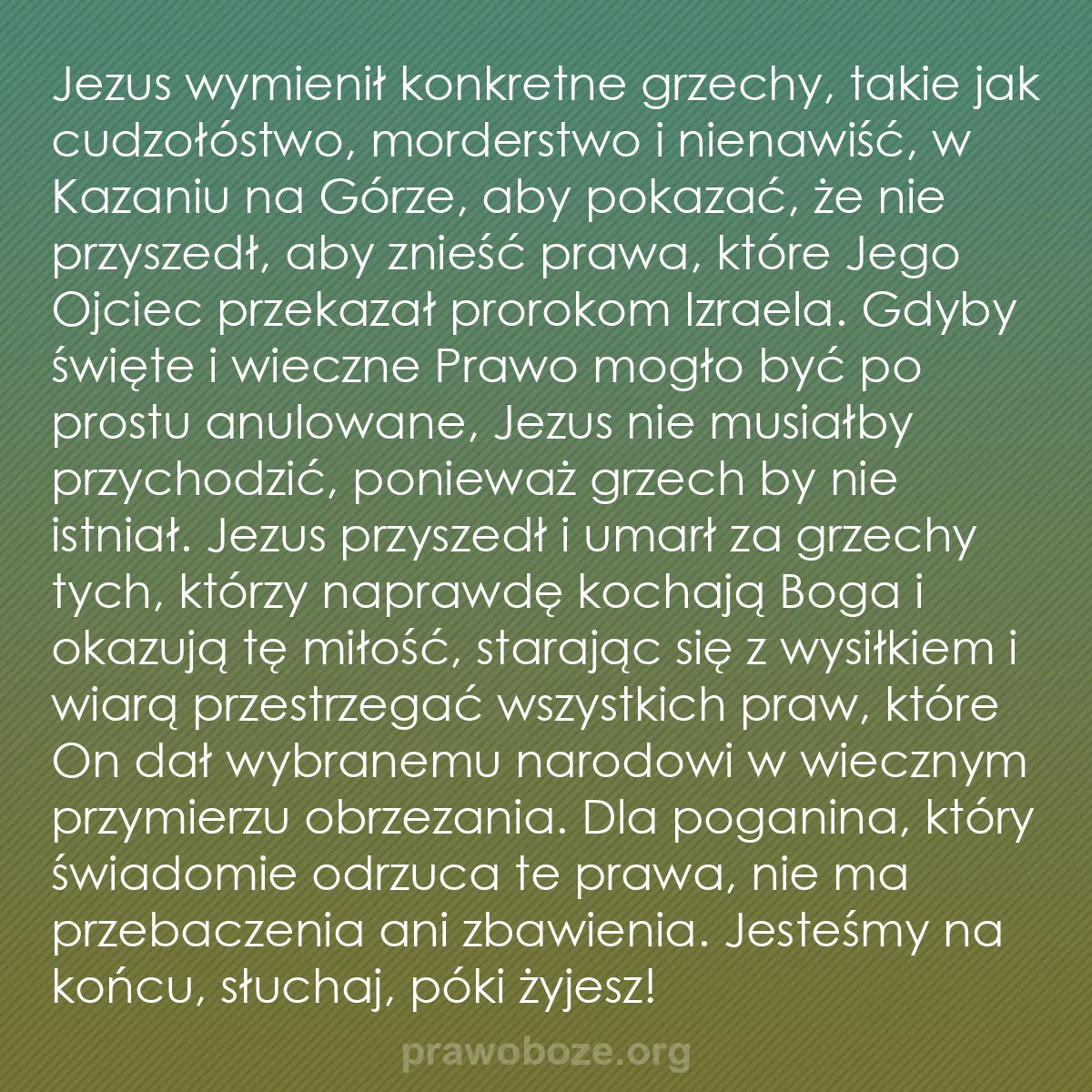 0243 – Grafika o Prawie Bożym: Jezus wymienił konkretne grzechy, takie jak cudzołóstwo,...