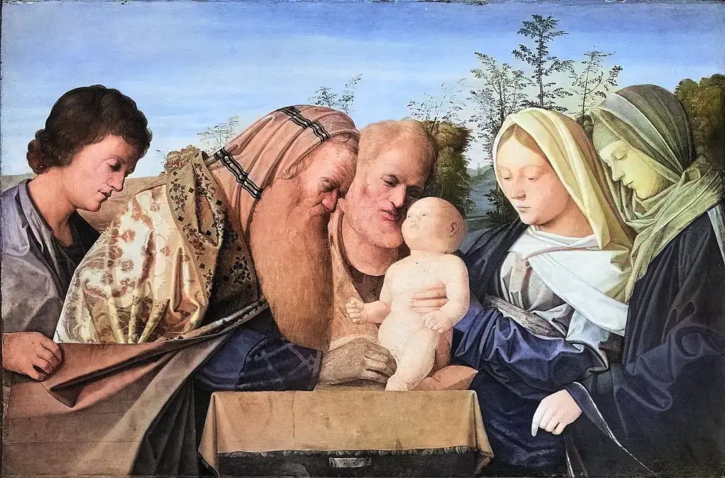 Obraz z XV wieku autorstwa Giovanniego Belliniego przedstawiający obrzezanie Jezusa, z udziałem Józefa i Marii.