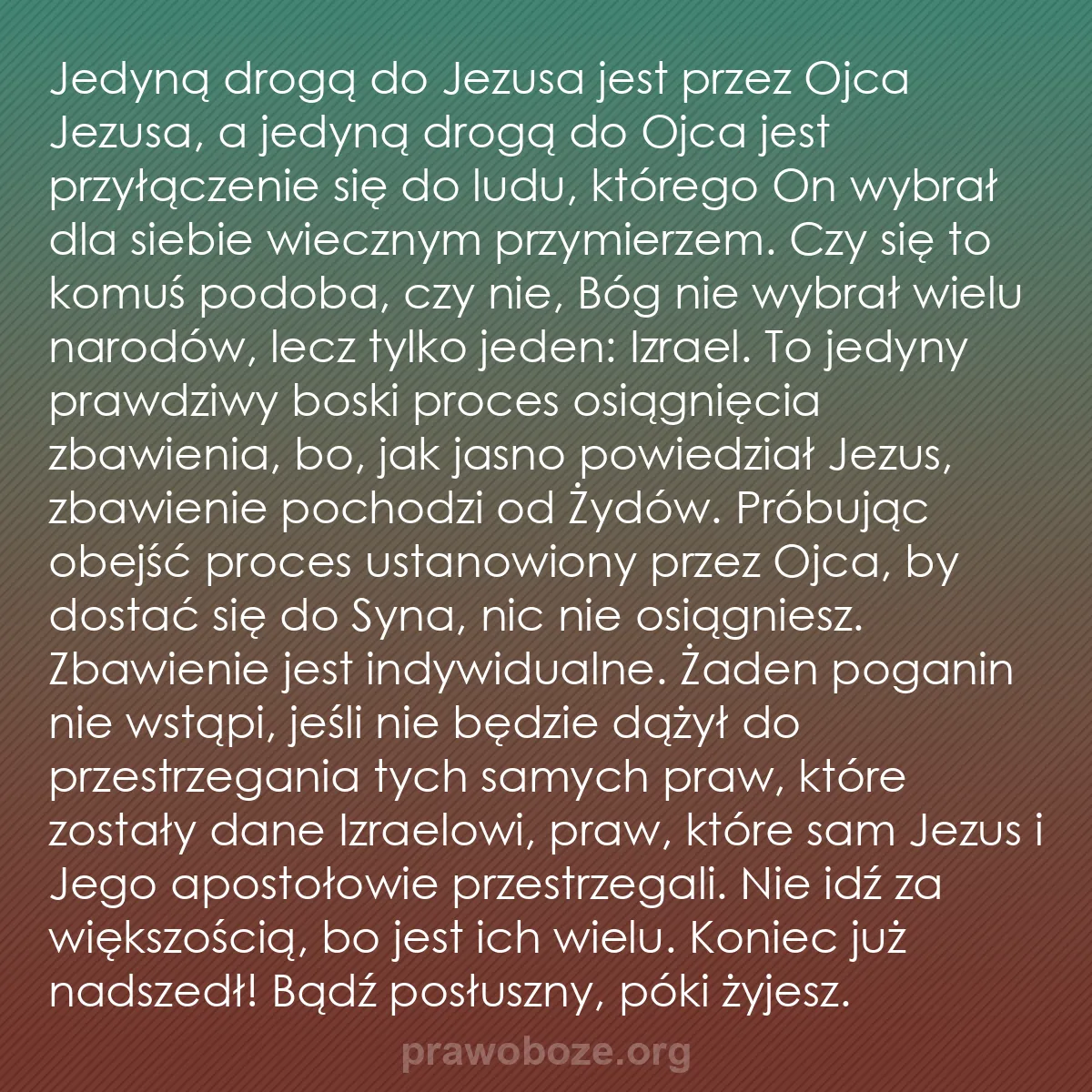 b0013 - Grafika o Prawie Bożym: Jedyną drogą do Jezusa jest przez Ojca Jezusa, a jedyną drogą...