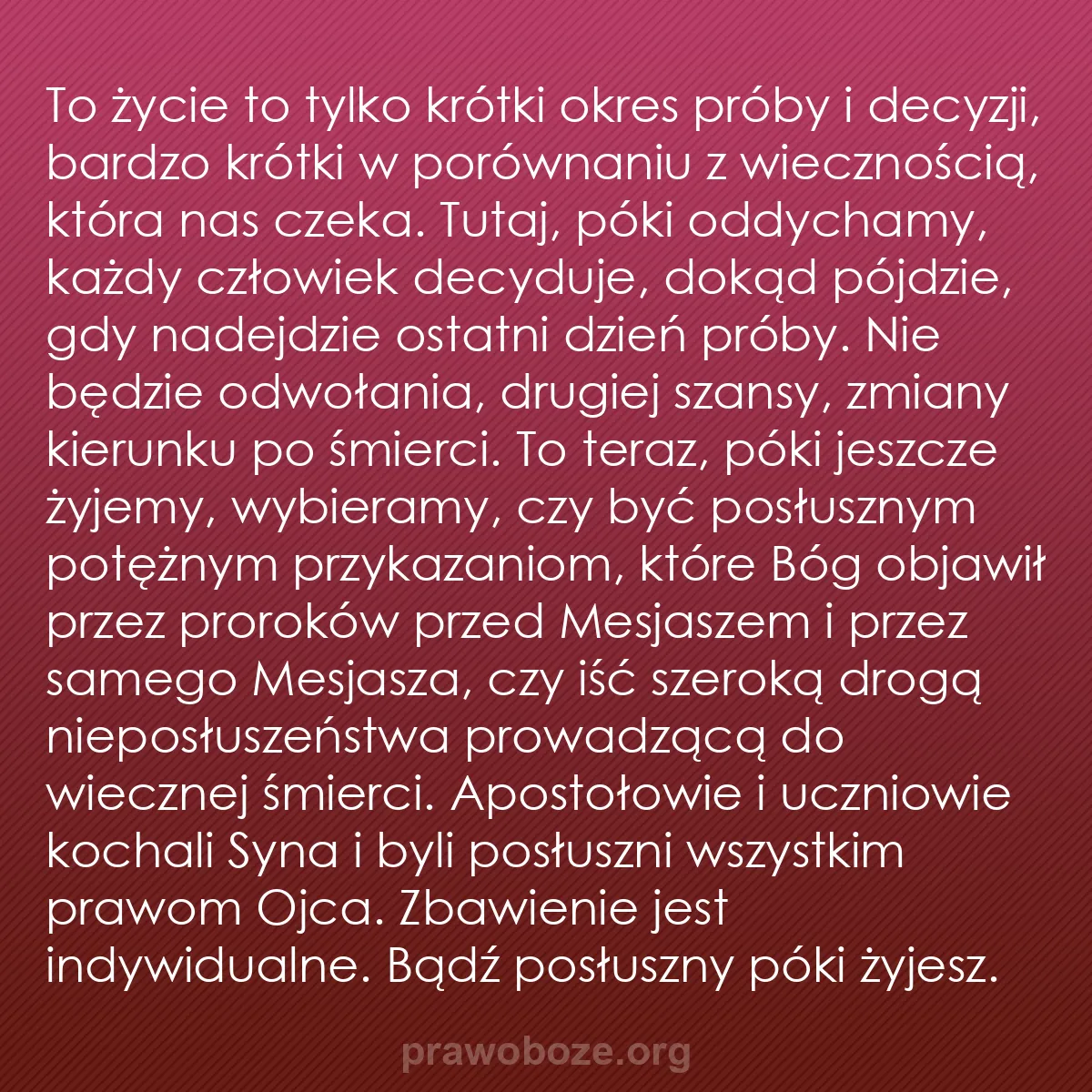 b0079 - Grafika o Prawie Bożym: To życie to tylko krótki okres próby i decyzji, bardzo krótki...