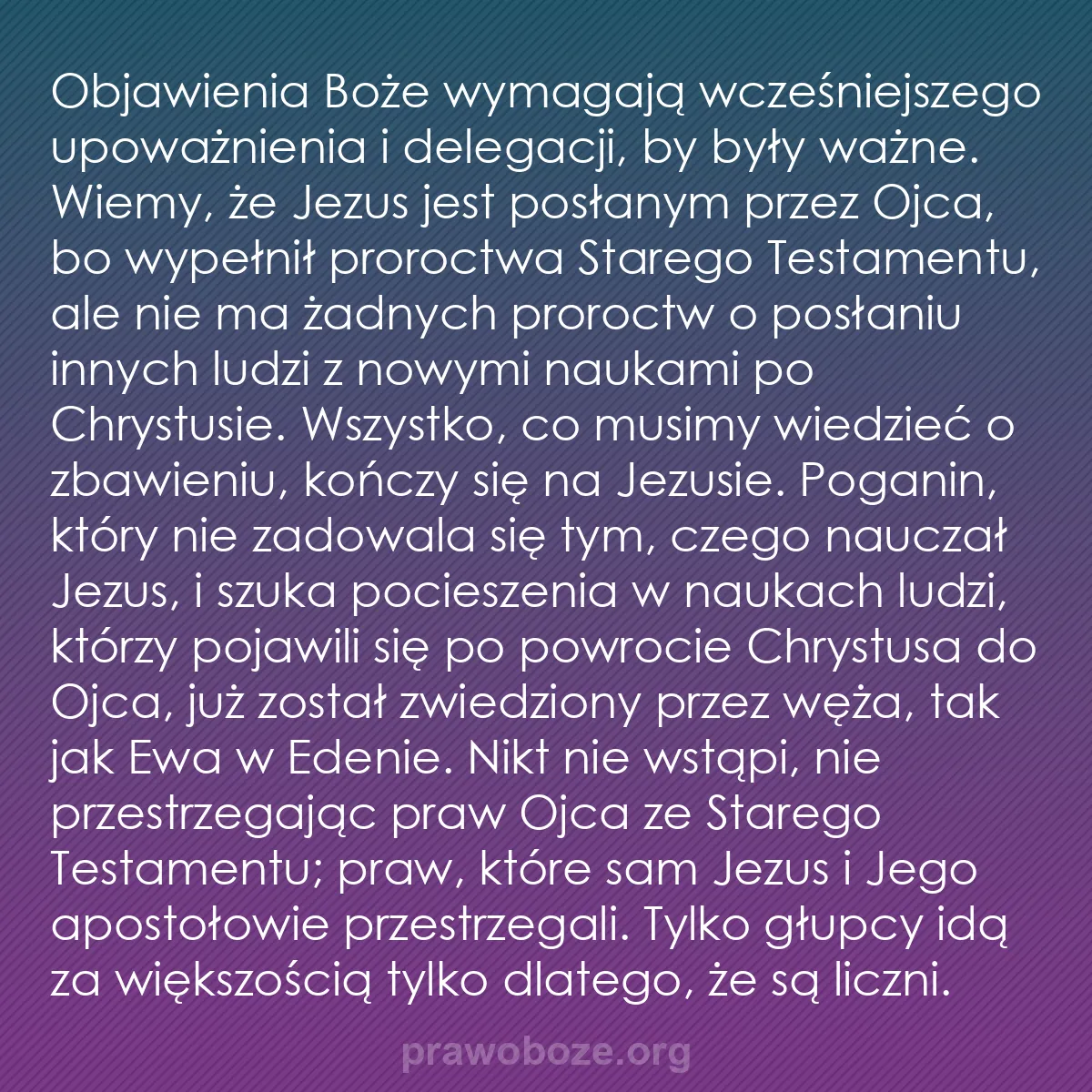 b0094 - Grafika o Prawie Bożym: Objawienia Boże wymagają wcześniejszego upoważnienia i delegacji,...