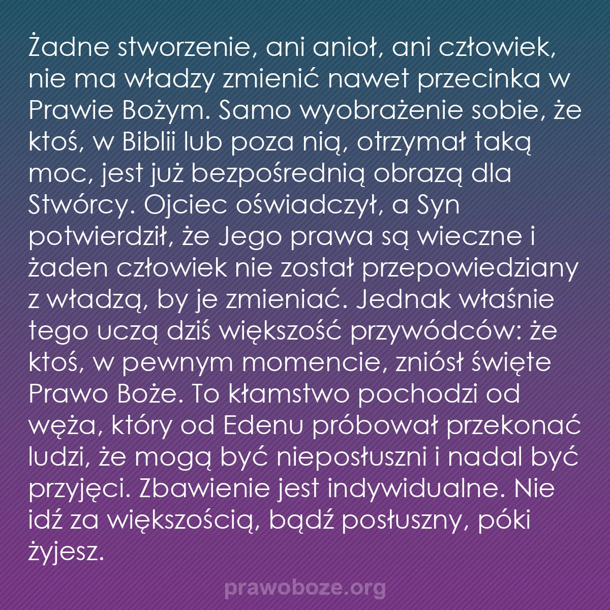 b0114 - Grafika o Prawie Bożym: Żadne stworzenie, ani anioł, ani człowiek, nie ma władzy zmienić...