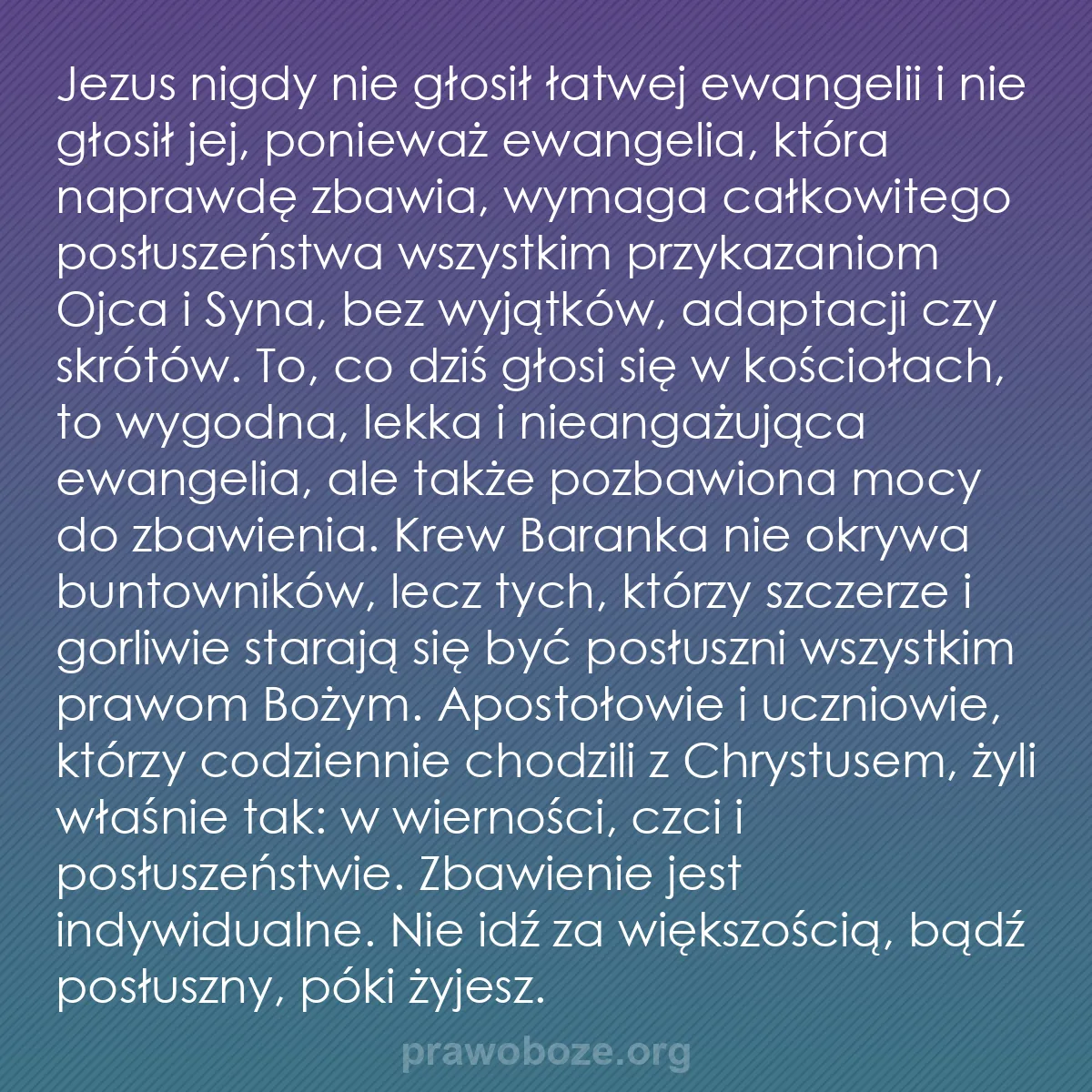 b0122 - Grafika o Prawie Bożym: Jezus nigdy nie głosił łatwej ewangelii i nie głosił jej, ponieważ...