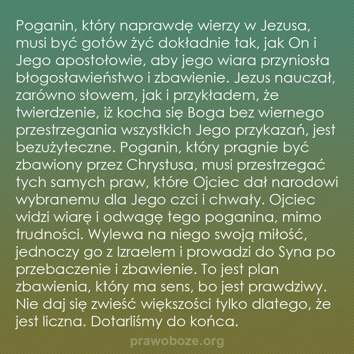 b0143 - Grafika o Prawie Bożym: Poganin, który naprawdę wierzy w Jezusa, musi być gotów żyć...