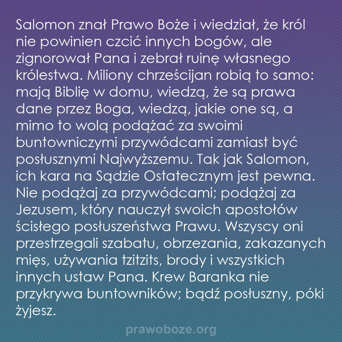 b0162 - Grafika o Prawie Bożym: Salomon znał Prawo Boże i wiedział, że król nie powinien czcić...