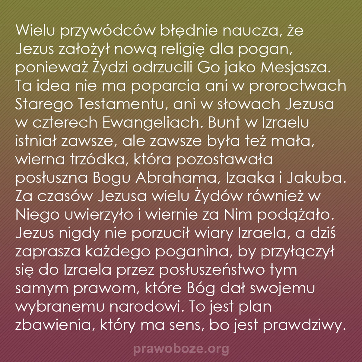 b0188 - Grafika o Prawie Bożym: Wielu przywódców błędnie naucza, że Jezus założył nową religię...