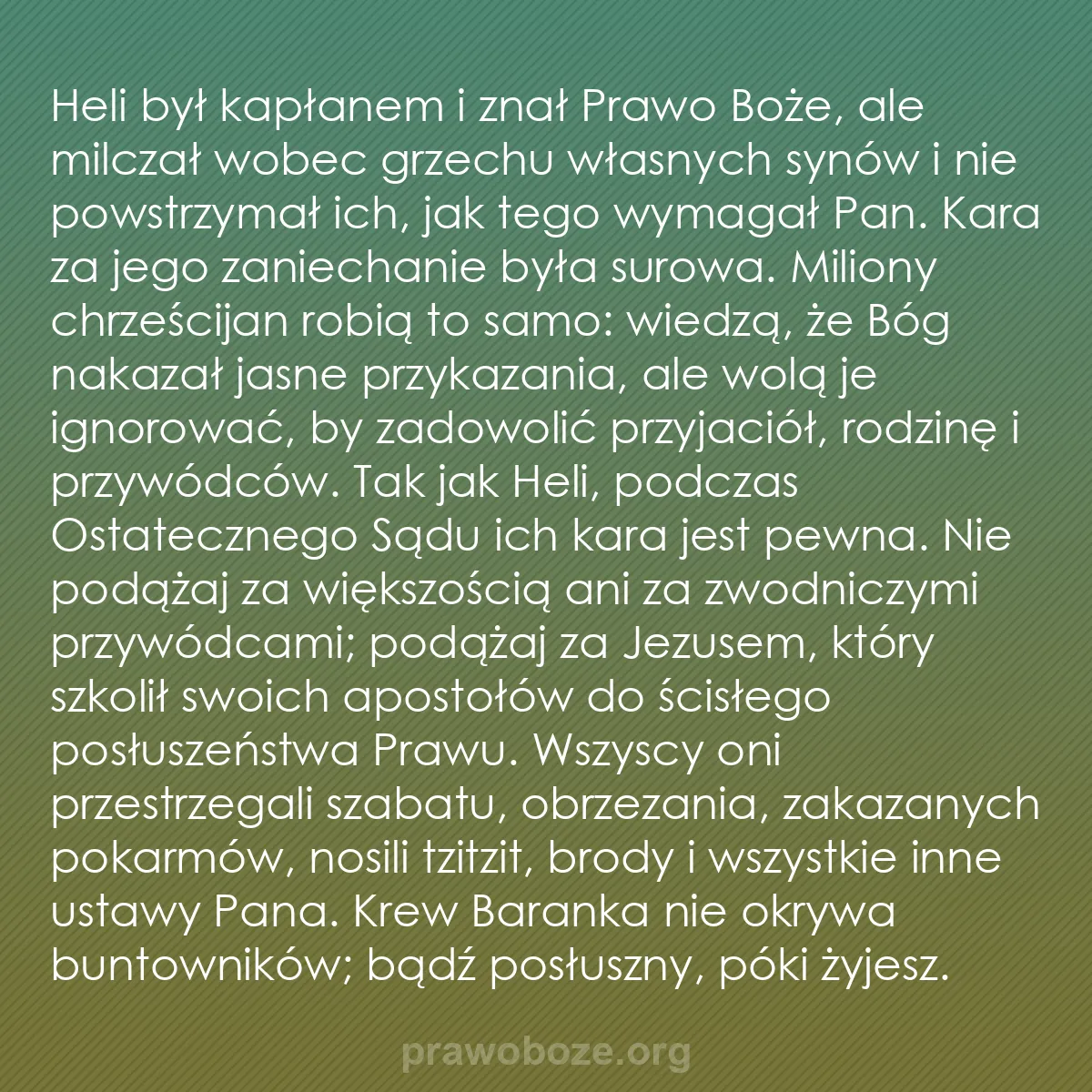 b0203 - Grafika o Prawie Bożym: Heli był kapłanem i znał Prawo Boże, ale milczał wobec grzechu...