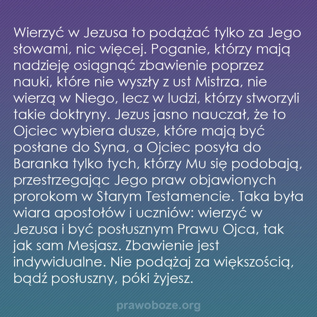b0242 - Grafika o Prawie Bożym: Wierzyć w Jezusa to podążać tylko za Jego słowami, nic więcej....