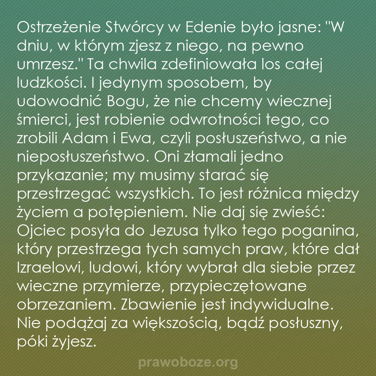 b0303 - Grafika o Prawie Bożym: Ostrzeżenie Stwórcy w Edenie było jasne: "W dniu, w którym zjesz...