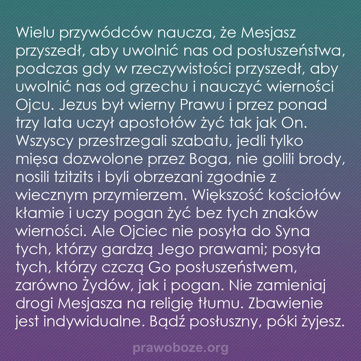 b0304 - Grafika o Prawie Bożym: Wielu przywódców naucza, że Mesjasz przyszedł, aby uwolnić nas...