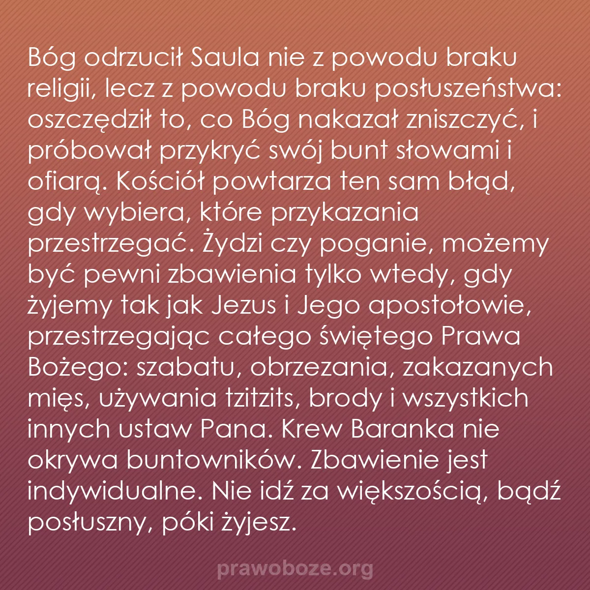 b0406 - Grafika o Prawie Bożym: Bóg odrzucił Saula nie z powodu braku religii, lecz z powodu...