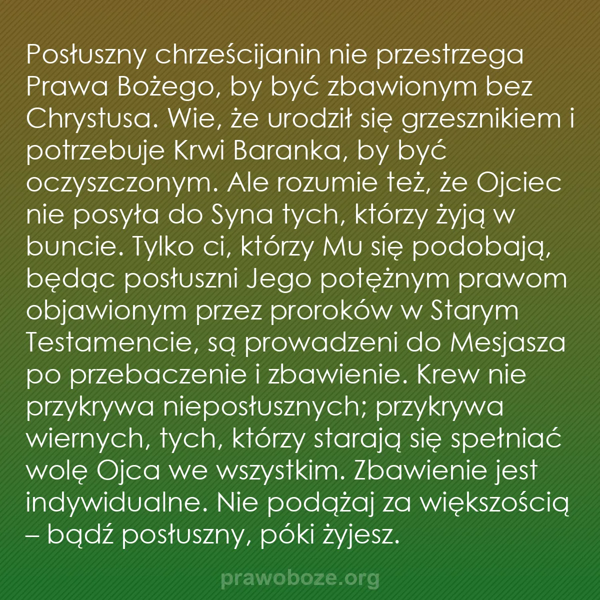 b0456 - Grafika o Prawie Bożym: Posłuszny chrześcijanin nie przestrzega Prawa Bożego, by być...