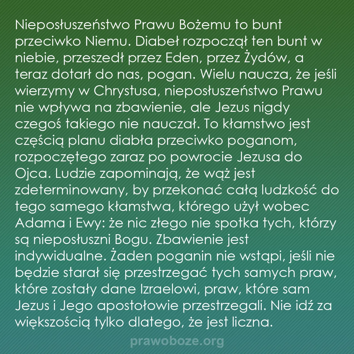 b0530 - Grafika o Prawie Bożym: Nieposłuszeństwo Prawu Bożemu to bunt przeciwko Niemu. Diabeł...